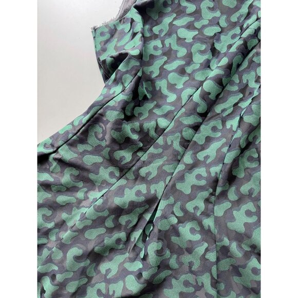 PINK TARTAN Alvina Green Black Camo Jacquard Silk Trim Fit & Flare Dress, Size 8 - Picture 7 of 13